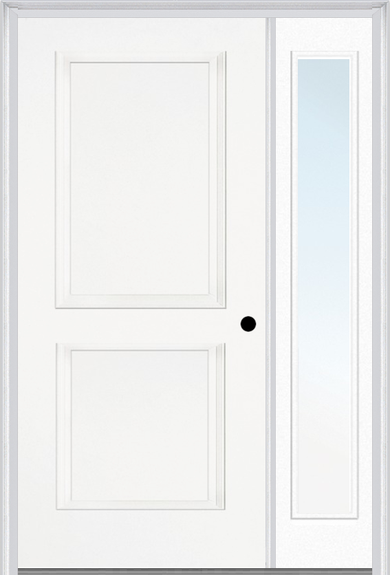 MMI TRUE 2 PANEL 3'0" X 6'8" FIBERGLASS SMOOTH EXTERIOR PREHUNG DOOR WITH 1 FULL LITE CLEAR OR PRIVACY/TEXTURED GLASS SIDELIGHT 20